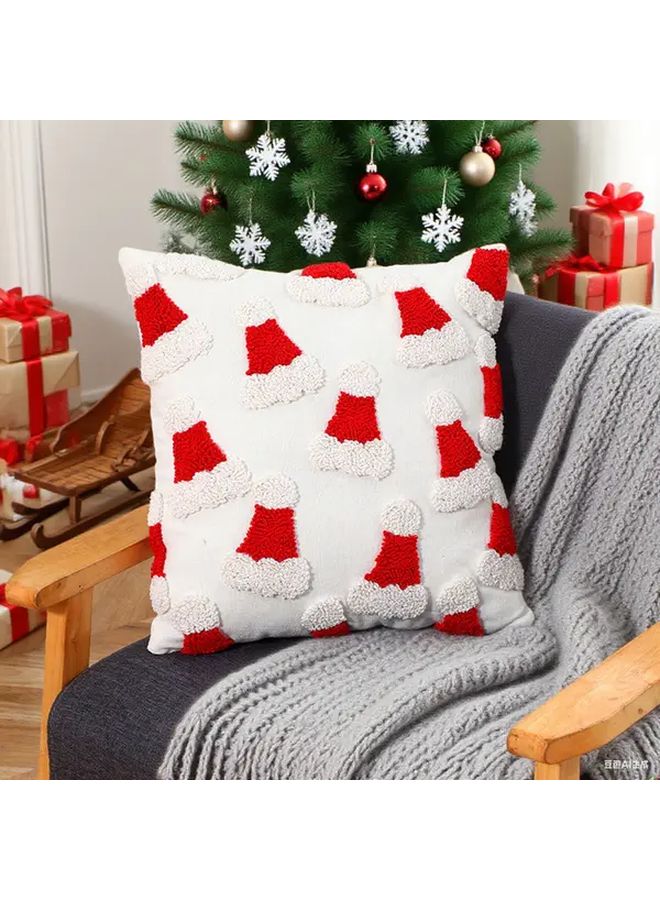 1pc Red And White Cane Christmas Hat Embroidered Pillow Cover 17 7x17 7 Inch Plush 3D Santa Claus Candy Cane Throw Pillow Case Festive Holiday Decor For Sofa Bed Room Seasonal Decoration Contemporary Style Tufted Design Machine Washable - Image 1