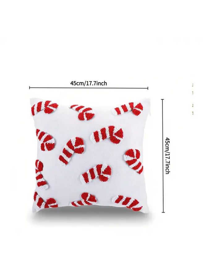 1pc Red And White Cane Christmas Hat Embroidered Pillow Cover 17 7x17 7 Inch Plush 3D Santa Claus Candy Cane Throw Pillow Case Festive Holiday Decor For Sofa Bed Room Seasonal Decoration Contemporary Style Tufted Design Machine Washable - Image 5