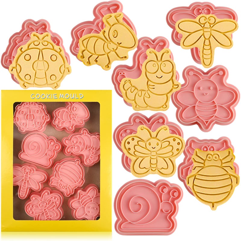 Sakolla Insect Cookie Cutters Set 8 Pcs Cookie Cutter with Plunger Stamps Cute Cookie Cutters for DIY Biscuit Snacks Cheese Baking - Image 2