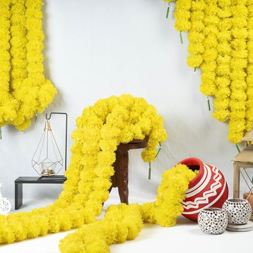 DRYPHON Artificial Flowers for Decoration, Marigold Garlands Decoration, Diwali Decoration Items for Home Decor, Pooja Room Decorations, Ganpati Decoration Combo Pack of 10 (5 Multicolor and 5 Yellow) - Image 4