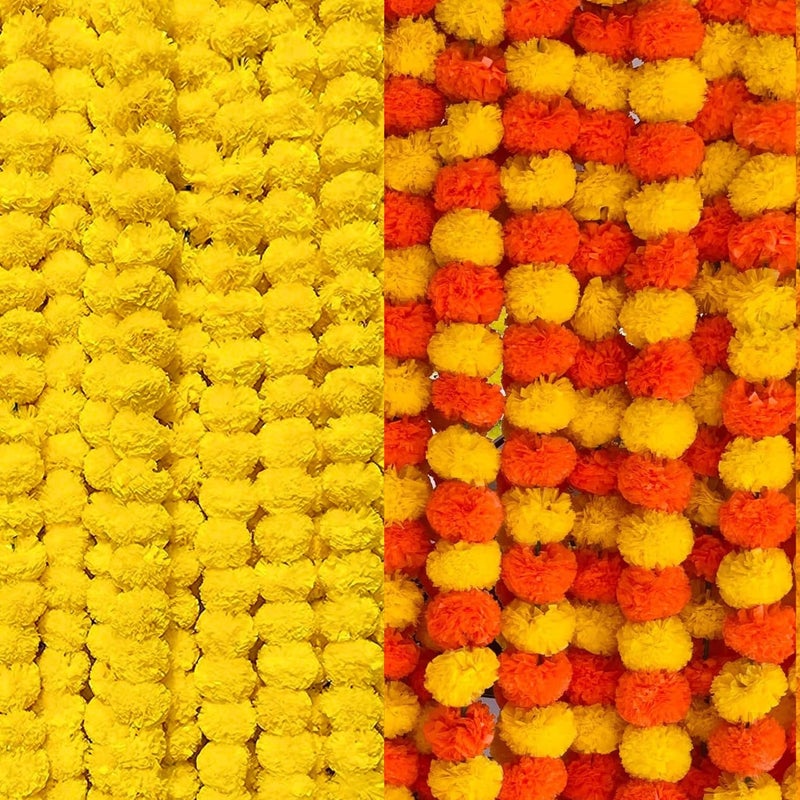 DRYPHON Artificial Flowers for Decoration, Marigold Garlands Decoration, Diwali Decoration Items for Home Decor, Pooja Room Decorations, Ganpati Decoration Combo Pack of 10 (5 Multicolor and 5 Yellow) - Image 5