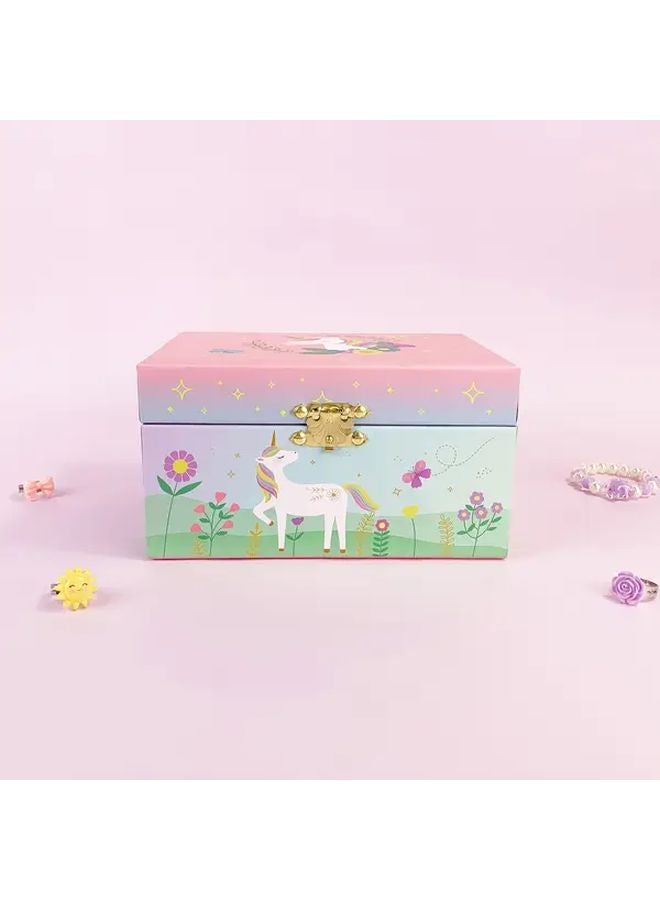 موسيقى يونيكورن وردي قوس قزح مع لمسات ذهبية تصميم زهري صندوق هدايا - Image 1