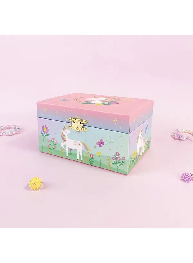 موسيقى يونيكورن وردي قوس قزح مع لمسات ذهبية تصميم زهري صندوق هدايا - Image 3