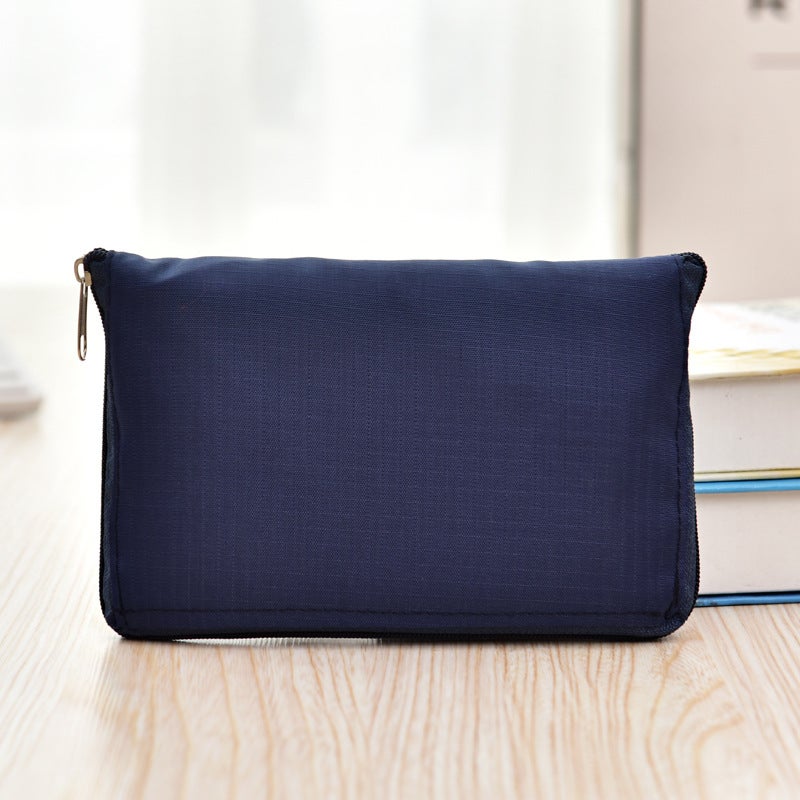 Folding Shopping Bag Portable Large Environmental Bag Oxford Cloth Thickened Handbag Waterproof Zipper Bag for Repeated Use Navy blue 
