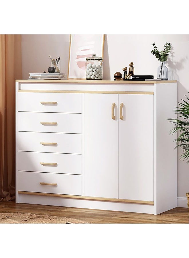 Generic Chest of Drawers, Wooden Storage Cabinet with 5 Dawers and 2 Doors for Household Items and kitchenware, Modern Drawer Storage Cabinet for Living Room Dining Room and Bedroom, DG100 (White)  - Image 1
