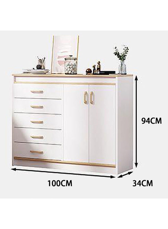 Generic Chest of Drawers, Wooden Storage Cabinet with 5 Dawers and 2 Doors for Household Items and kitchenware, Modern Drawer Storage Cabinet for Living Room Dining Room and Bedroom, DG100 (White)  - Image 2