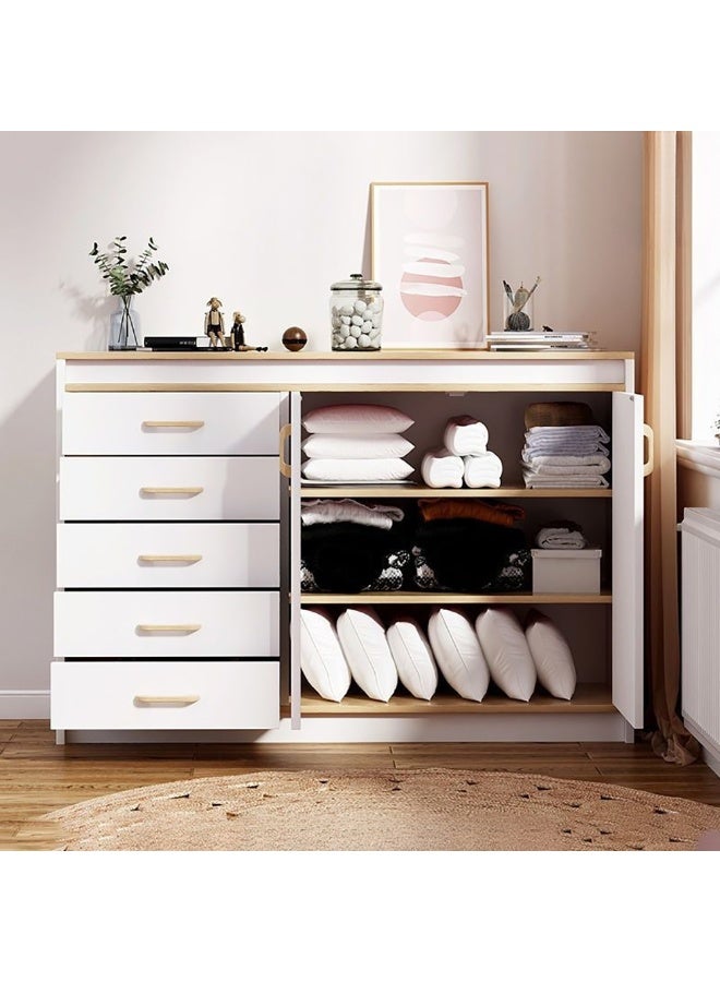 Generic Chest of Drawers, Wooden Storage Cabinet with 5 Dawers and 2 Doors for Household Items and kitchenware, Modern Drawer Storage Cabinet for Living Room Dining Room and Bedroom, DG100 (White)  - Image 4