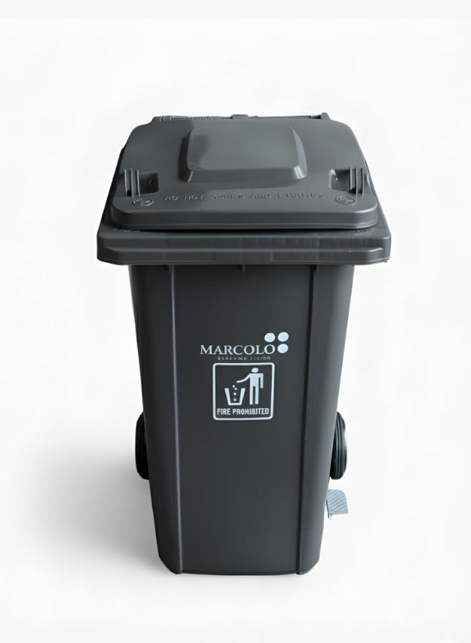 ماركولو سلة نفايات بعجلات مع دواسة | متينة ومقاومة للعوامل الجوية – سهلة الاستخدام للمنازل والمكاتب والأماكن الخارجية (رمادي داكن، 120 لتر) - Image 1