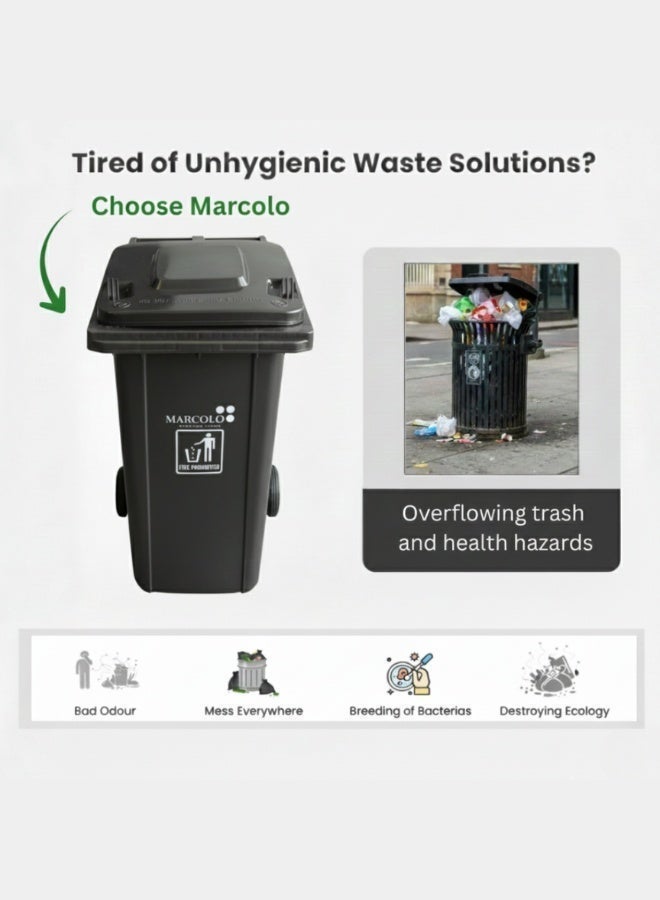 ماركولو سلة نفايات بعجلات مع دواسة | متينة ومقاومة للعوامل الجوية – سهلة الاستخدام للمنازل والمكاتب والأماكن الخارجية (رمادي داكن، 120 لتر) - Image 4