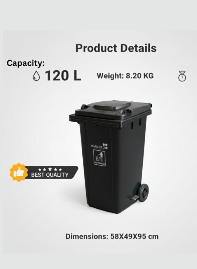 ماركولو سلة نفايات بعجلات مع دواسة | متينة ومقاومة للعوامل الجوية – سهلة الاستخدام للمنازل والمكاتب والأماكن الخارجية (رمادي داكن، 120 لتر) - Image 3