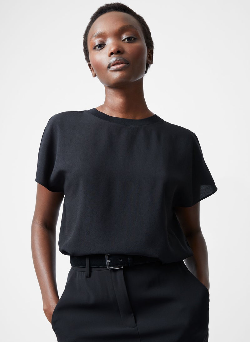 فرنش كونكشن توب كابرينا بياقة دائرية من الكريب المعاد تدويره - Image 1