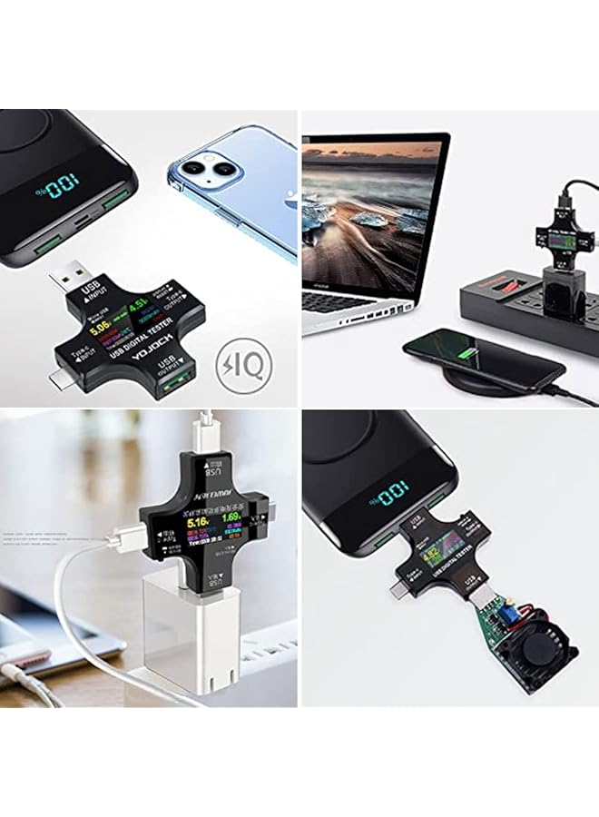 كاست ويف جهاز اختبار USB C 2 في 1، جهاز اختبار USB C Type-C، شاشة ملونة، مقياس متعدد رقمي، أمبير، طاقة، جهد، مقاومة، درجة حرارة، كاشف السعة، أمبير، شحن، فاحص USB - Image 3