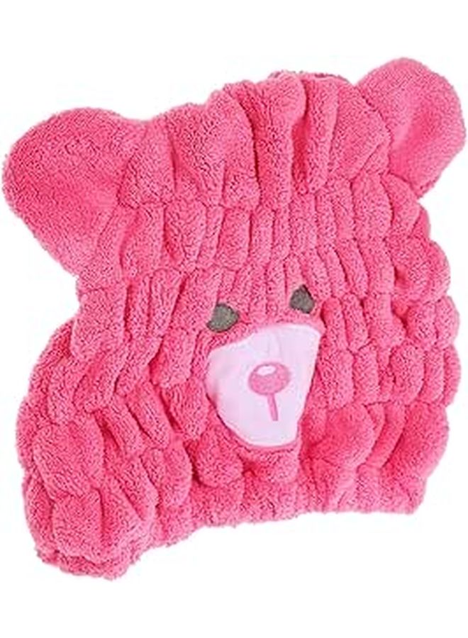 Quick Dry Hair Towel Wrap Coral Fleece Bear Design Soft Turban For Children Travel Rose Red - Image 1