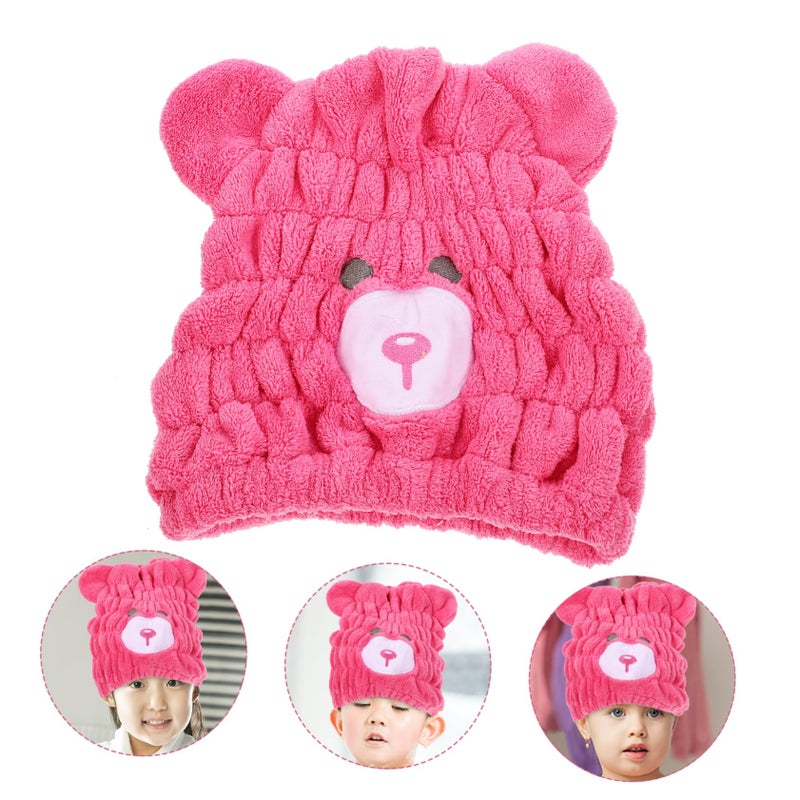 Quick Dry Hair Towel Wrap Coral Fleece Bear Design Soft Turban For Children Travel Rose Red - Image 3