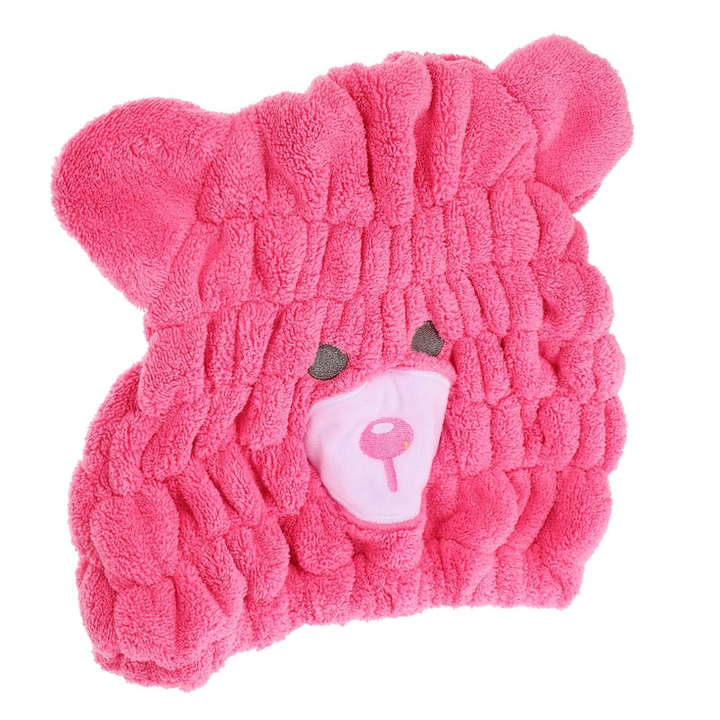 Quick Dry Hair Towel Wrap Coral Fleece Bear Design Soft Turban For Children Travel Rose Red - Image 2