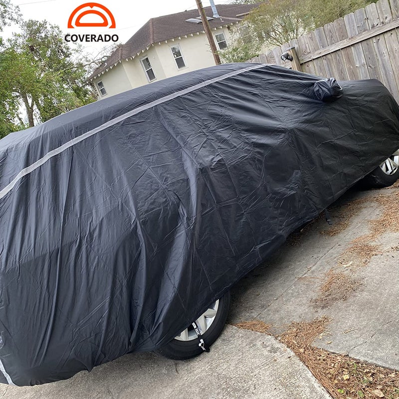 Coverado Car Cover Waterproof All Weather SUV - Coverado Black Car Cover Hail Protection with Zipper Door, Cotton Backing Snowproof UV Protection Windproof, Universal Fit for SUV (191"-205") - Image 5