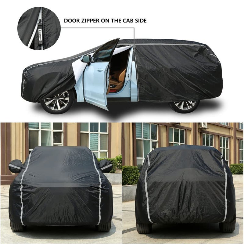 Coverado Car Cover Waterproof All Weather SUV - Coverado Black Car Cover Hail Protection with Zipper Door, Cotton Backing Snowproof UV Protection Windproof, Universal Fit for SUV (191"-205") - Image 2