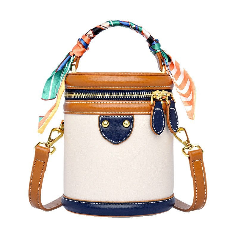 Women's PU Bucket Bag in Brown and Blue - Image 5