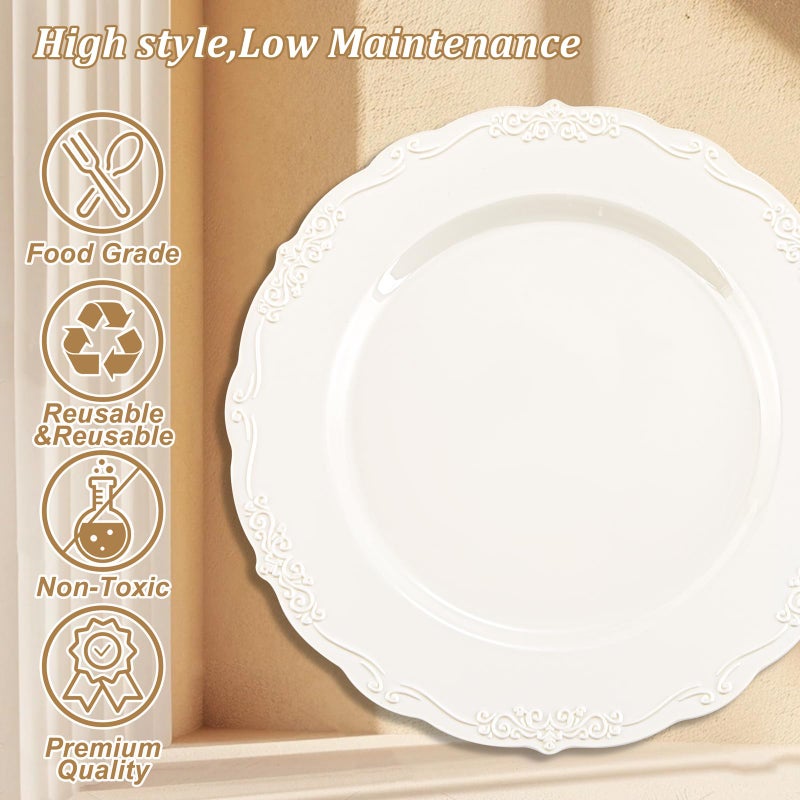 DaYammi 60PCS Ivory Plastic Plates, Party Plates Disposable Heavy Duty Disposable Plates Premium 7.5inch Ivory Dessert Cake Salad Appetizer Plate Hard Plastic Platos Disposable for Party Wedding - Image 2