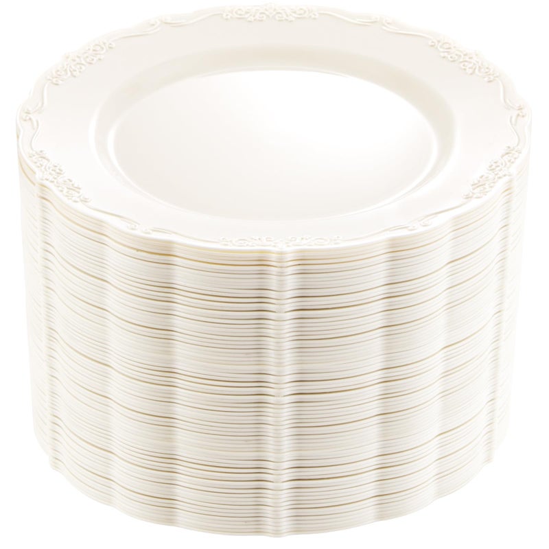 DaYammi 60PCS Ivory Plastic Plates, Party Plates Disposable Heavy Duty Disposable Plates Premium 7.5inch Ivory Dessert Cake Salad Appetizer Plate Hard Plastic Platos Disposable for Party Wedding - Image 1