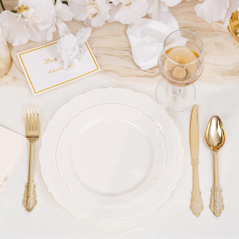 DaYammi 60PCS Ivory Plastic Plates, Party Plates Disposable Heavy Duty Disposable Plates Premium 7.5inch Ivory Dessert Cake Salad Appetizer Plate Hard Plastic Platos Disposable for Party Wedding - Image 5