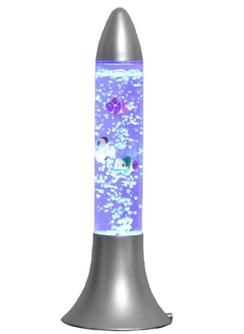 Glass Aqua Bubble Tube Lamp - Rocket Shaped, Color-Changing LED Artificial Aquarium with Colorful Fish, Sensory Visual with Calming Anti-Anxiety Effect