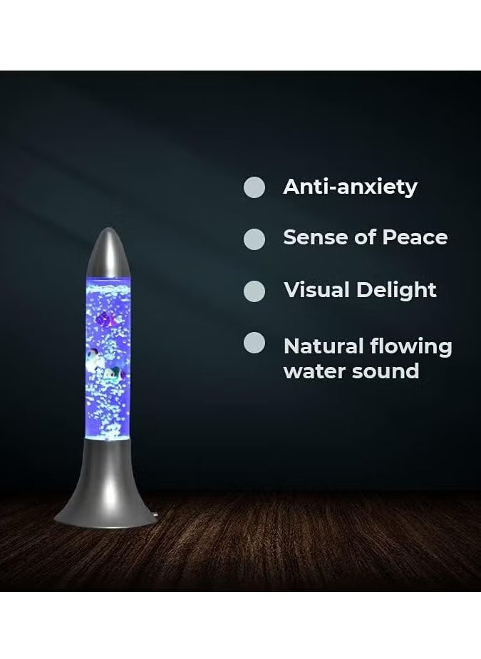 BGM - Glass Aqua Bubble Tube Lamp - Rocket Shaped, Color-Changing LED Artificial Aquarium with Colorful Fish, Sensory Visual with Calming Anti-Anxiety Effect - Image 1