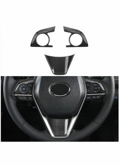 Y&D Auto ABS Steering Wheel Cover Trim Frame Sticker Sport Style - Carbon Fiber Grain, for Toyota Camry 2022 2021 2020 2019 2018, Avalon Accessories (3pcs)  - Image 1