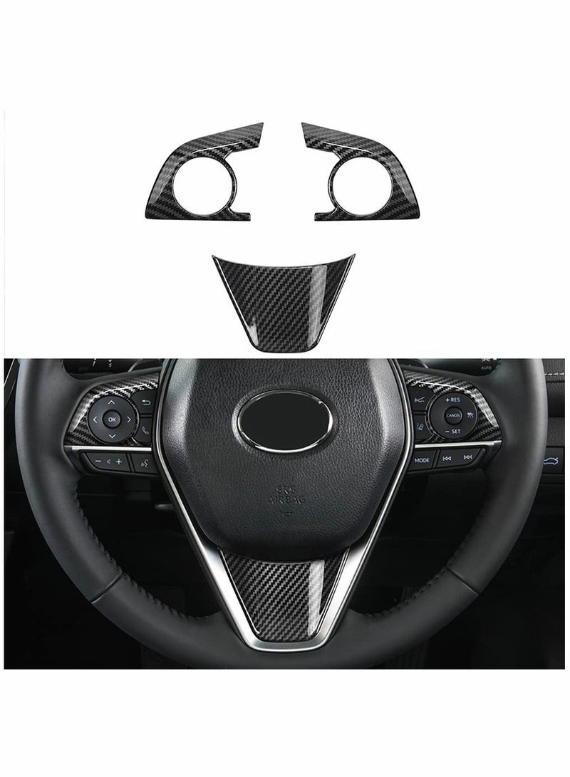 Y&D Auto ABS Steering Wheel Cover Trim Frame Sticker Sport Style - Carbon Fiber Grain, for Toyota Camry 2022 2021 2020 2019 2018, Avalon Accessories (3pcs)  - Image 1