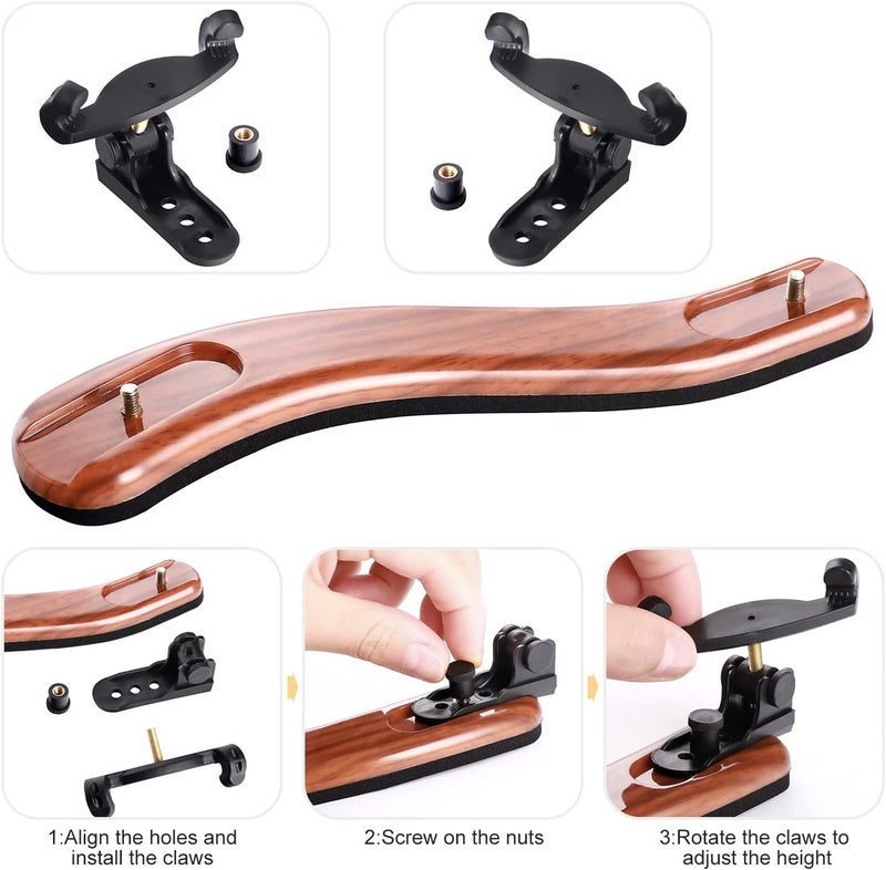 SUEWIO Violin Shoulder Rest for 1/2 Size, [Imitation Wood Grain] Violin Shoulder Rest with Comfortable Foam Pad & Height Adjustable Feet - Image 3