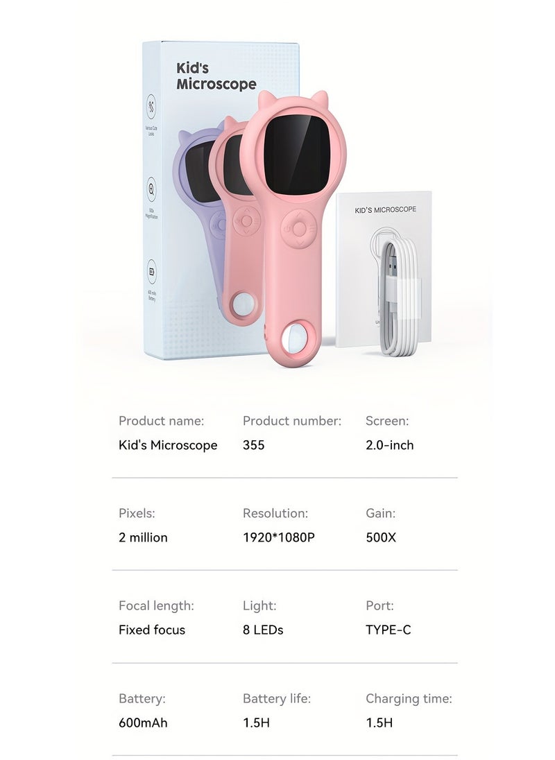 Mini Kids Optical Microscope With Photo And Video Function 500x Observe The Microscopic World Science Children Educational Toys