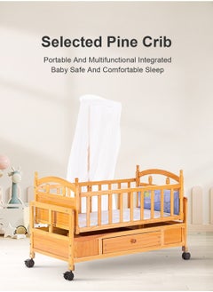 MaBaby Multifunctional Baby Cradles Natural Wood Newborn Rocking Cradle With Drawer And Wheels  - Image 2