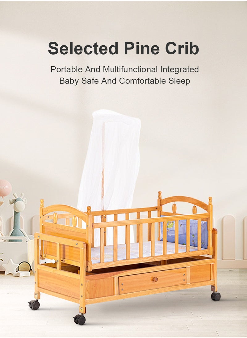 MaBaby Multifunctional Baby Cradles Natural Wood Newborn Rocking Cradle With Drawer And Wheels  - Image 2