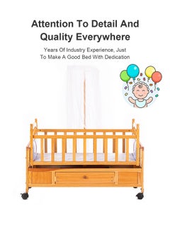 MaBaby Multifunctional Baby Cradles Natural Wood Newborn Rocking Cradle With Drawer And Wheels  - Image 3