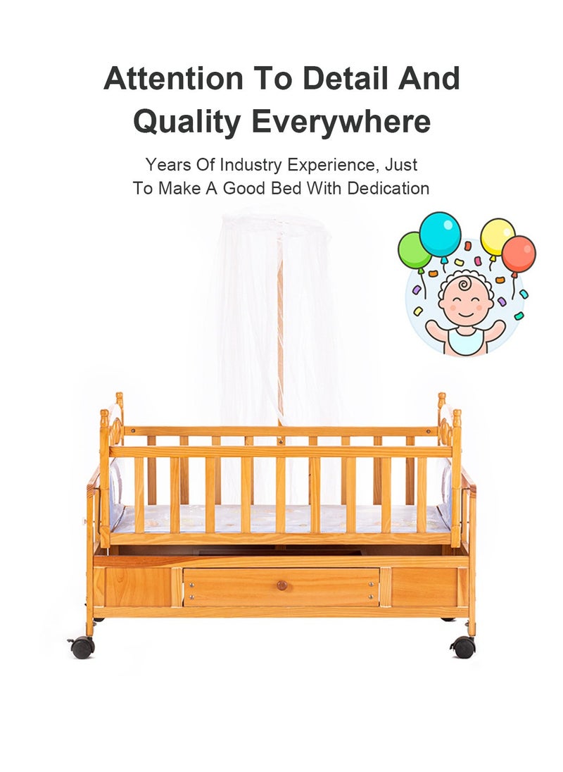 MaBaby Multifunctional Baby Cradles Natural Wood Newborn Rocking Cradle With Drawer And Wheels  - Image 3