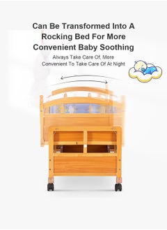 MaBaby Multifunctional Baby Cradles Natural Wood Newborn Rocking Cradle With Drawer And Wheels  - Image 4