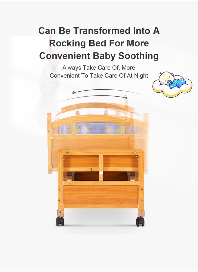 MaBaby Multifunctional Baby Cradles Natural Wood Newborn Rocking Cradle With Drawer And Wheels  - Image 4