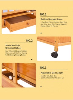 MaBaby Multifunctional Baby Cradles Natural Wood Newborn Rocking Cradle With Drawer And Wheels  - Image 5