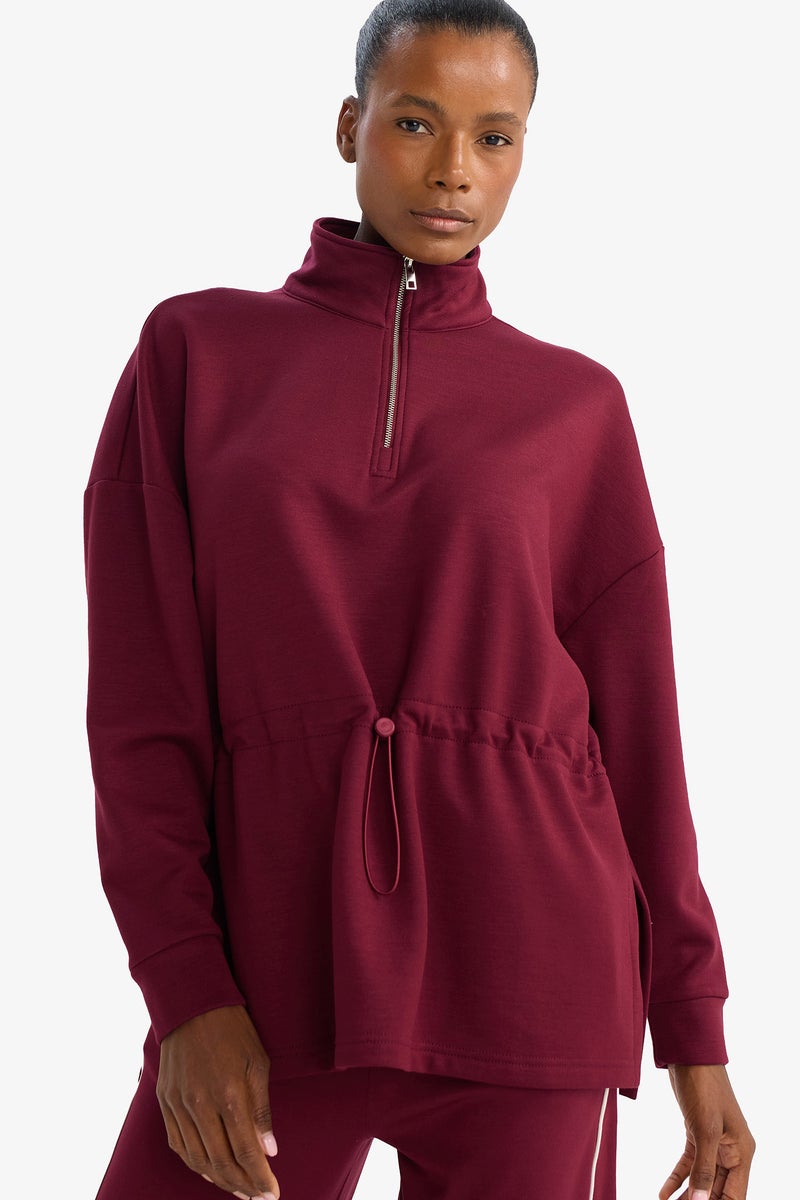 DeFacto Red Woman Long Sleeve Long Fit High Neck Sweatshirt Casual - Image 1