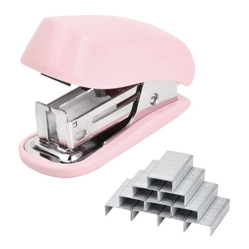 Volumoon Mini Stapler Set 26/6, Stapler Set, Small Stapler Small, Portable Stapler with 830 Staples, Manual Table Stapler with Staples for Schools Workplaces Families (Pink)