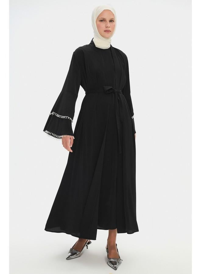 جون عباية سوداء نسائية بتفاصيل حجرية فضفاضة من يونيو - Image 2