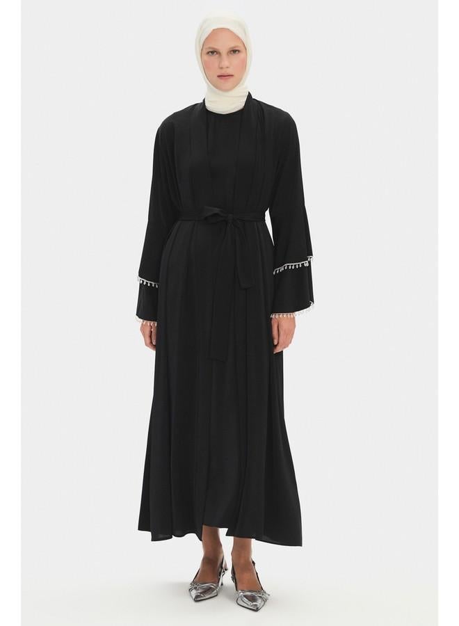 جون عباية سوداء نسائية بتفاصيل حجرية فضفاضة من يونيو - Image 1