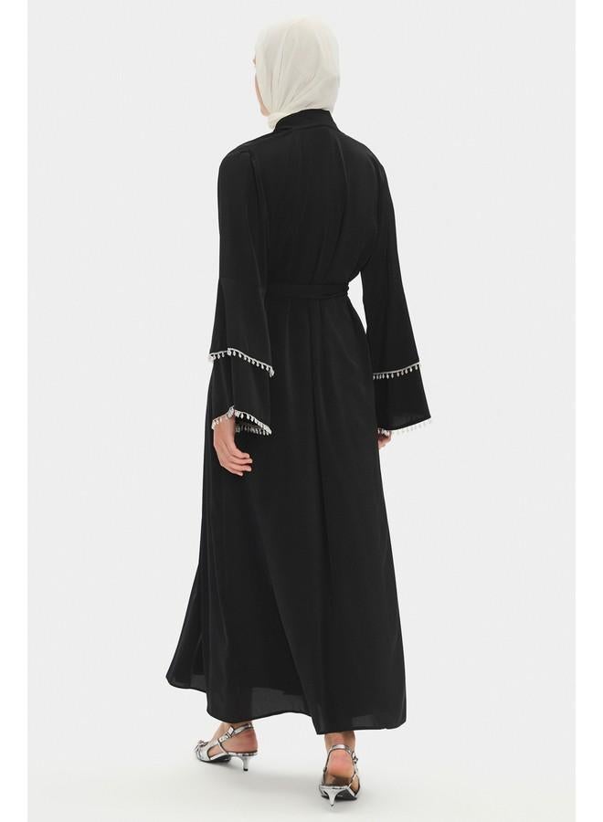 جون عباية سوداء نسائية بتفاصيل حجرية فضفاضة من يونيو - Image 4