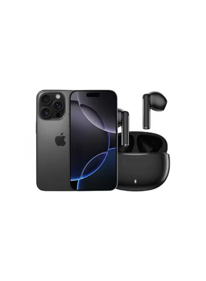 Renewed - iPhone 16 Pro 128GB Black Titanium 5G With Facetime - International Version & Renewed - E310 True Wireless Stereo Earbuds, Bluetooth 5.3, 13mm Drivers, AI Call Noise Reduction, 20 Hours Playtime, USB-C Charging, Lightweight - Black , with 1-Year Replacement Warranty Bundle