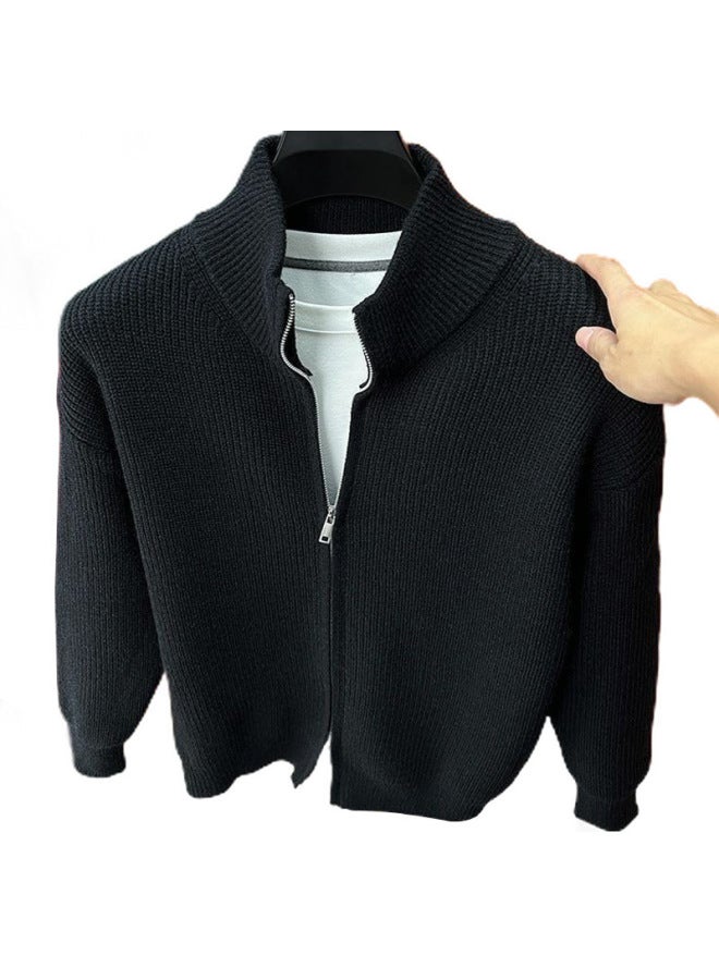 Black Popular European Size Cardigan Solid Zipper Sweater Men's&Women's Knitted Sweater