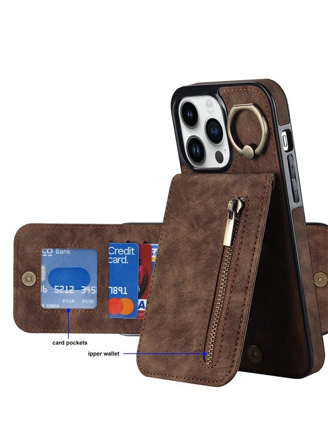 General Leather case for iPhone 15 Pro Max/15 Pro/15 Plus/15, slim soft case with stand and zipper card slot, scratch-resistant case 