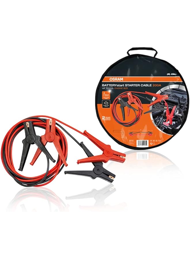 OSRAM Starter Cable 200 A, Jump Leads For Petrol Engines, 6/12 V, Osc101, Jumper Cable For ≤2.0 L Engines, Copper-Coated Aluminum, 3 M  - Image 1