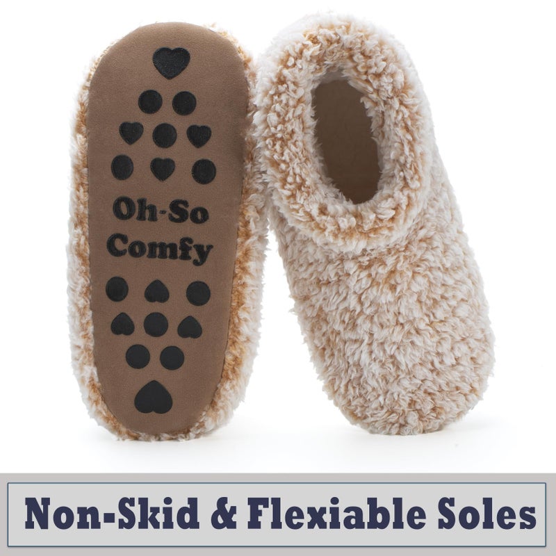 Cozylook Fuzzy Slippers for Women Indoor, Warm Bedroom Slip On Shoes, Winter Fluffy House Socks with Grippers, Cozy Christmas Gifts Unique, Adult Size 5-6 Taupe - Image 4