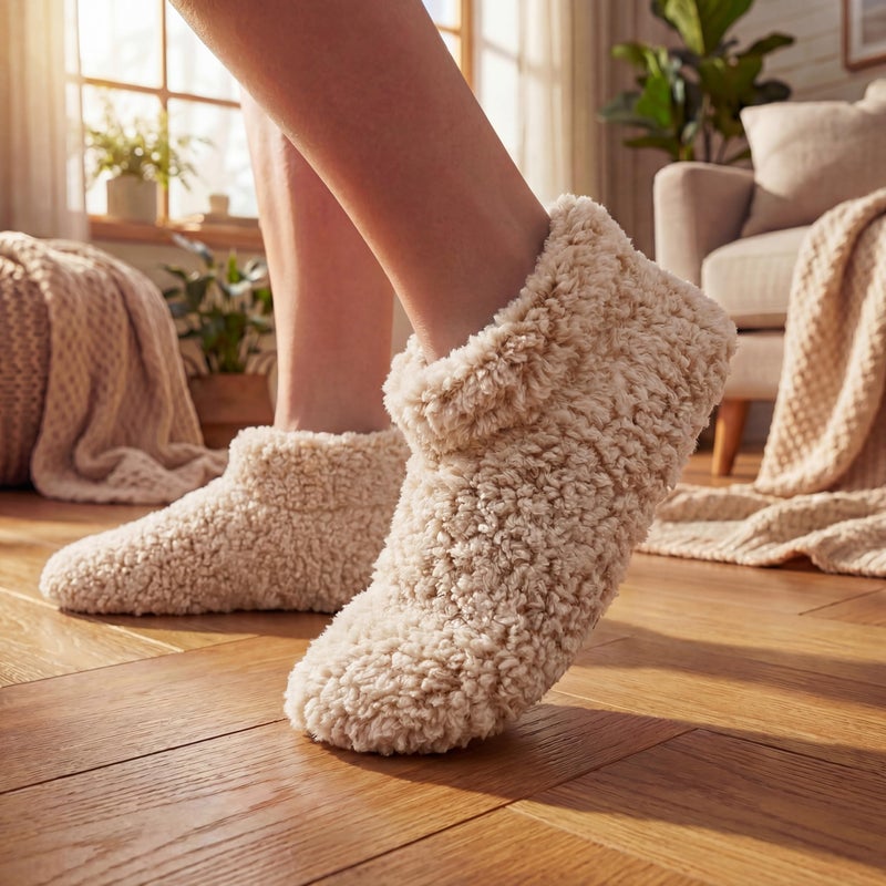 Cozylook Fuzzy Slippers for Women Indoor, Warm Bedroom Slip On Shoes, Winter Fluffy House Socks with Grippers, Cozy Christmas Gifts Unique, Adult Size 5-6 Taupe - Image 3