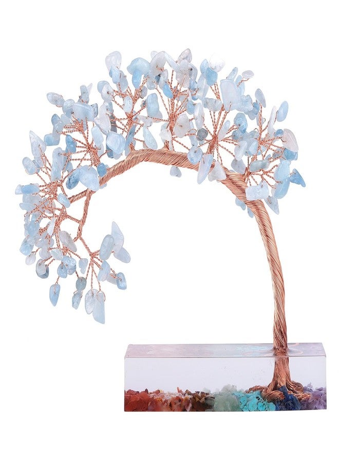 mookaitedecor Natural Aquamarine Crystal Money Tree with 7 Chakra Stones Resin Base, Feng Shui Crystal Stone Tree of Life Ornament for Altar Table Home Decor - Image 1
